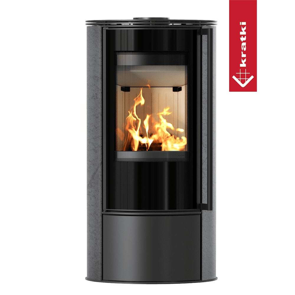 Kratki Kaminofen aus Stahl KRATKI ERIK Ø 150 5,5 kW dekorative Keramiken GRAFITE SATIN
