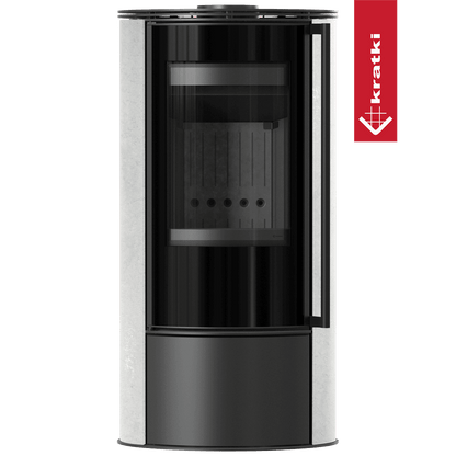Kratki Kaminofen aus Stahl KRATKI ERIK Ø 150 5,5 kW dekorative Keramiken WHITE NATURAL schwarz Verkleidung