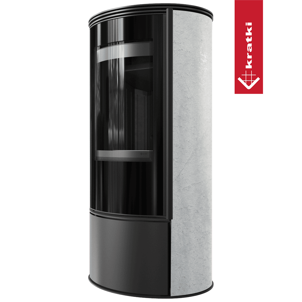 Kratki Kaminofen aus Stahl KRATKI ERIK Ø 150 5,5 kW dekorative Keramiken WHITE NATURAL schwarz Verkleidung