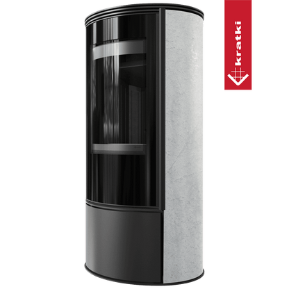 Kratki Kaminofen aus Stahl KRATKI ERIK Ø 150 5,5 kW dekorative Keramiken WHITE NATURAL schwarz Verkleidung