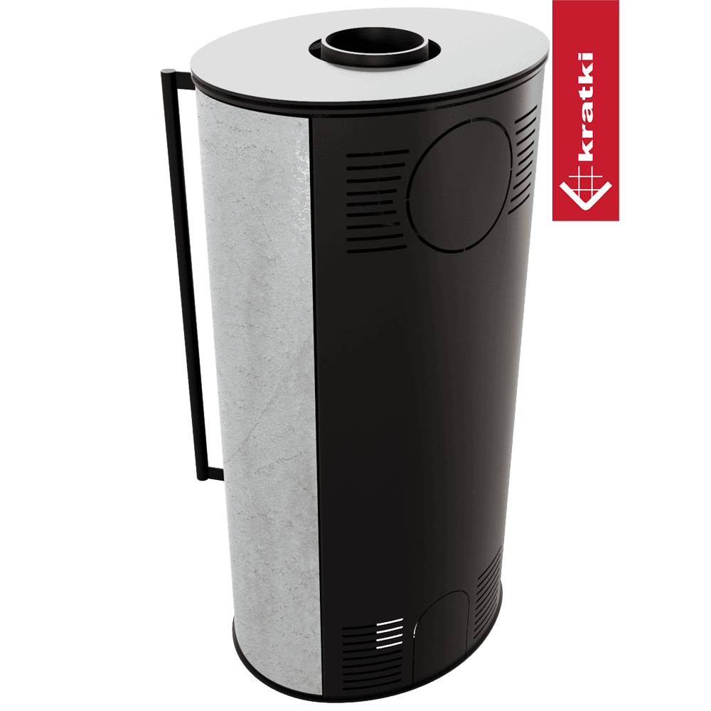 Kratki Kaminofen aus Stahl KRATKI ERIK Ø 150 5,5 kW dekorative Keramiken WHITE NATURAL schwarz Verkleidung