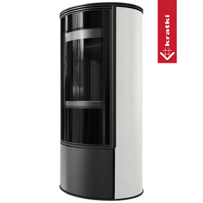 Kratki Kaminofen aus Stahl KRATKI ERIK Ø 150 5,5 kW dekorative Keramiken WHITE SATIN schwarz Verkleidung