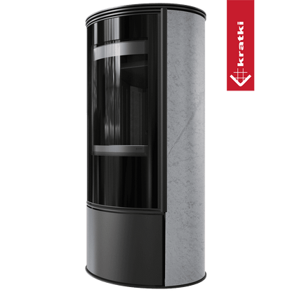Kratki Kaminofen aus Stahl KRATKI ERIK Ø 150 5,5 kW dekorative Keramiken GRAY SATIN schwarz Verkleidung