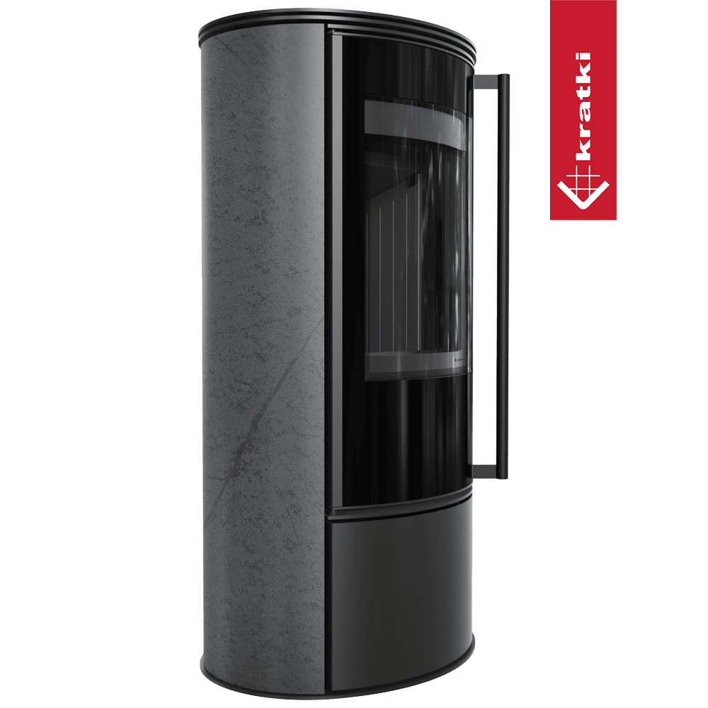 Kratki Kaminofen aus Stahl KRATKI ERIK Ø 150 5,5 kW dekorative Keramiken GRAFITE SATIN schwarz Verkleidung