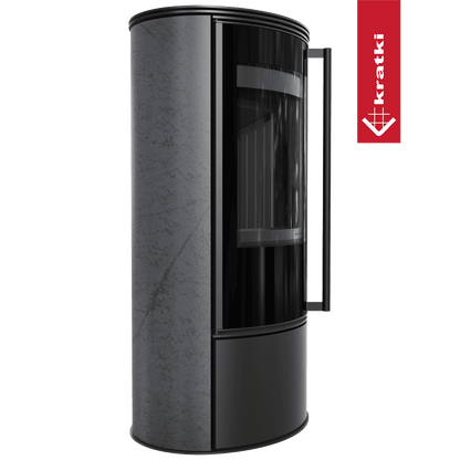 Kratki Kaminofen aus Stahl KRATKI ERIK Ø 150 5,5 kW dekorative Keramiken GRAFITE SATIN schwarz Verkleidung