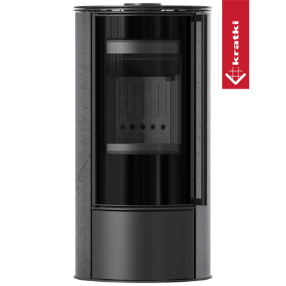 Kratki Kaminofen aus Stahl KRATKI ERIK Ø 150 5,5 kW dekorative Keramiken GRAFITE SATIN schwarz Verkleidung