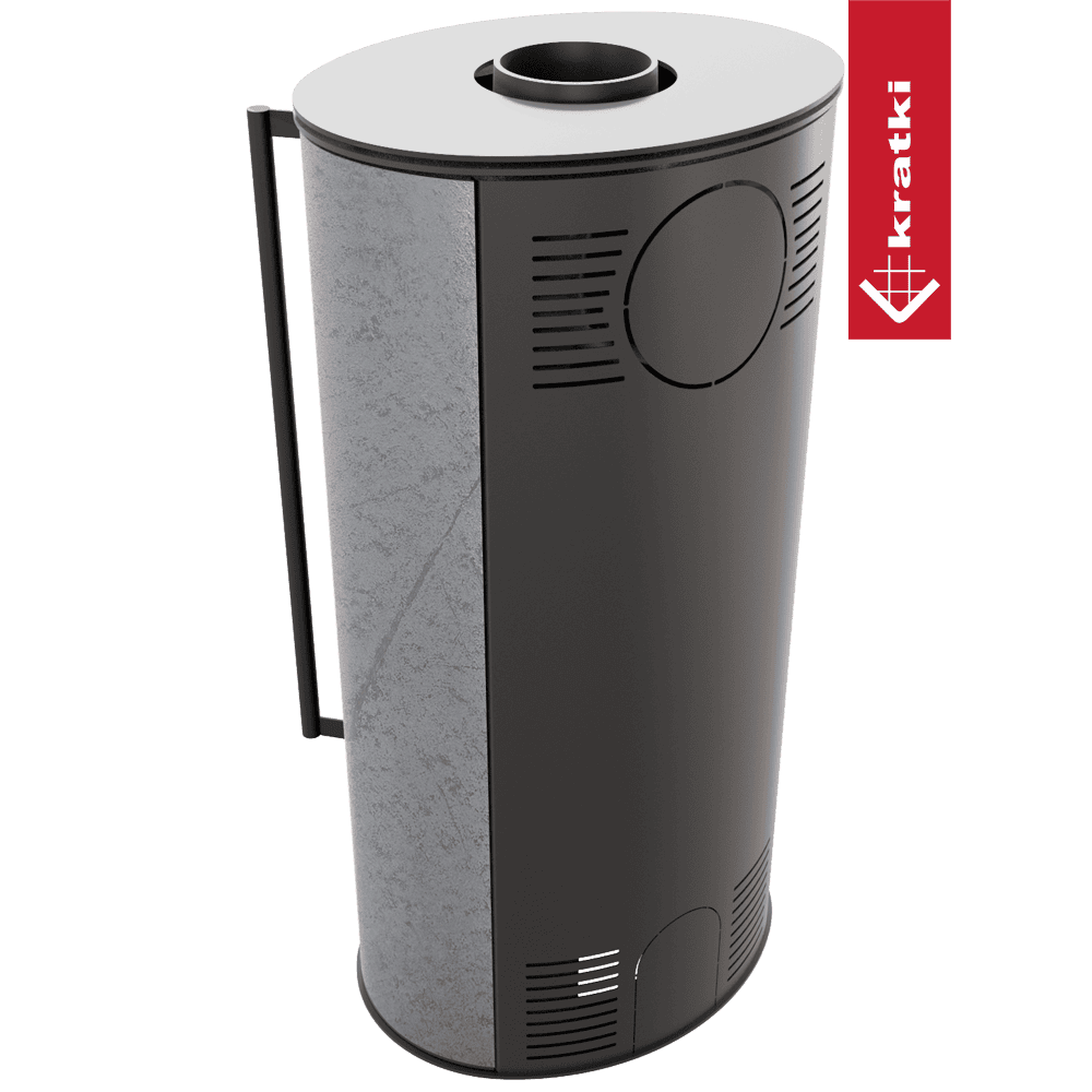 Kratki Kaminofen aus Stahl KRATKI ERIK Ø 150 5,5 kW dekorative Keramiken GRAY SATIN mit Türfeder