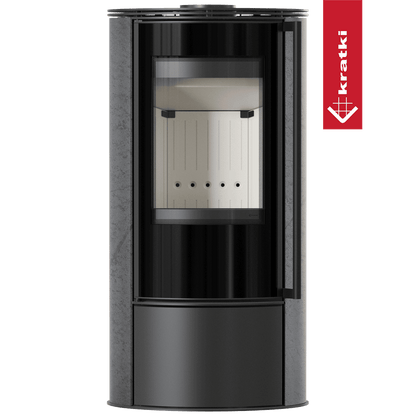 Kratki Kaminofen aus Stahl KRATKI ERIK Ø 150 5,5 kW dekorative Keramiken GRAFITE SATIN mit Türfeder