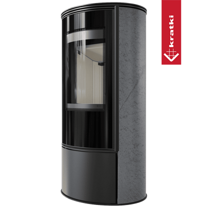 Kratki Kaminofen aus Stahl KRATKI ERIK Ø 150 5,5 kW dekorative Keramiken GRAFITE SATIN mit Türfeder