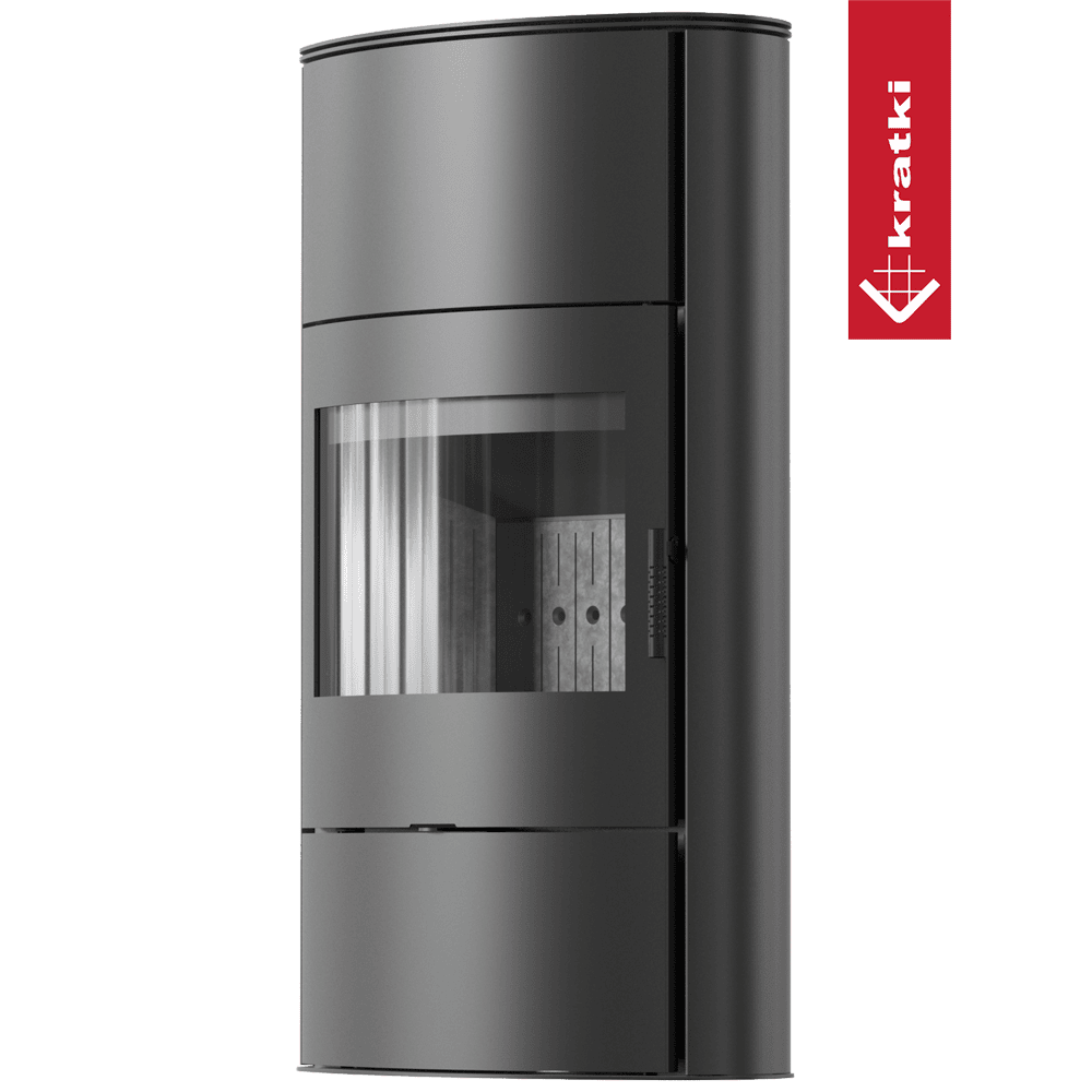 Kratki Kaminofen aus stahl KRATKI AB/S/2/ROLLO Hoch Ø 150 10 kW schwarz Verkleidung