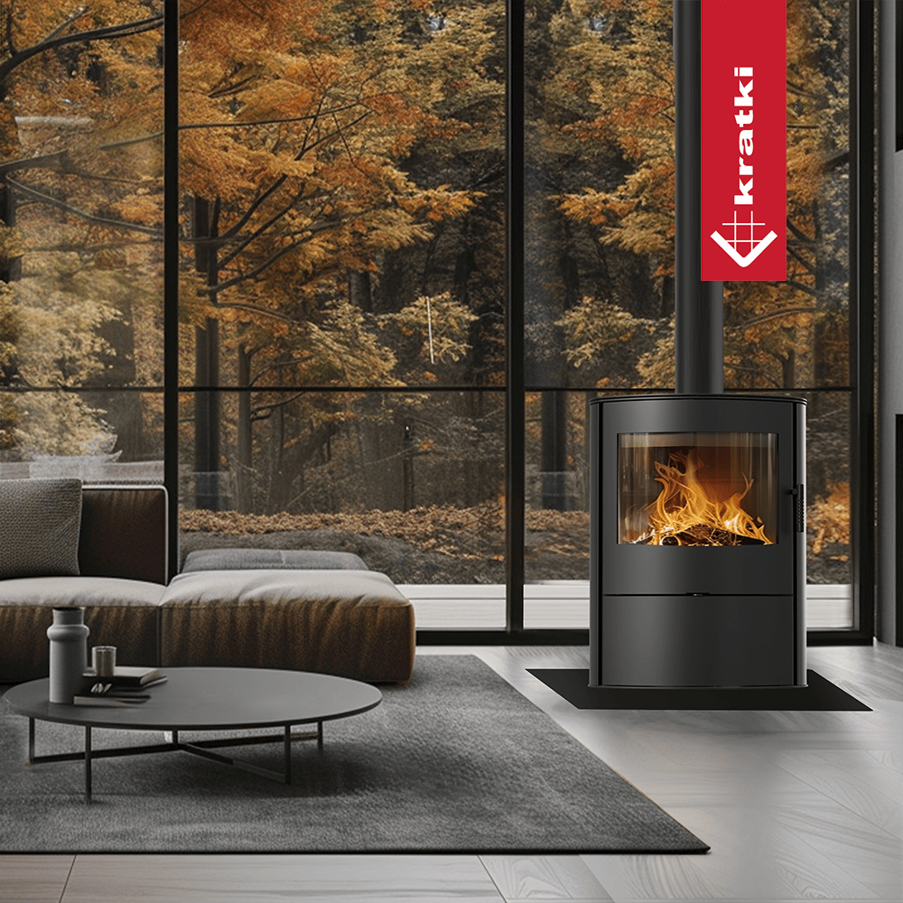 Kratki Kaminofen aus stahl KRATKI AB/S/2/ROLLO Ø 150 10 kW schwarz Verkleidung