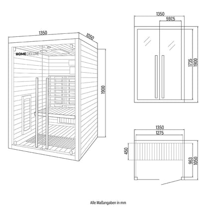Home Deluxe Infrarotkabine SONORA M - 135 x 105 cm für 2 Personen