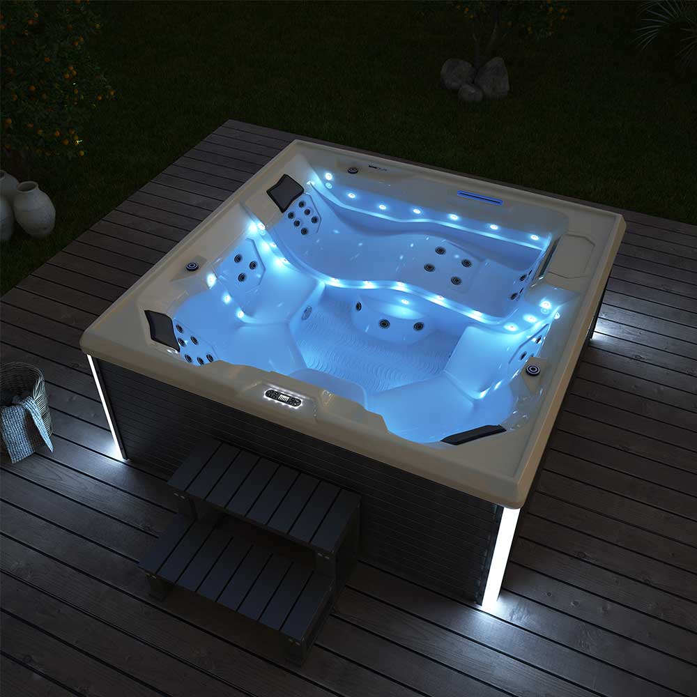 Home Deluxe Outdoor Whirlpool mit Treppe und Thermoabdeckung STREAM BIG - 207 x 207 cm für 5 Personen
