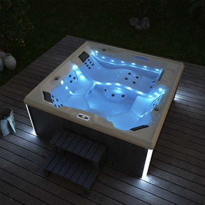 Home Deluxe Outdoor Whirlpool mit Treppe und Thermoabdeckung STREAM BIG - 207 x 207 cm für 5 Personen