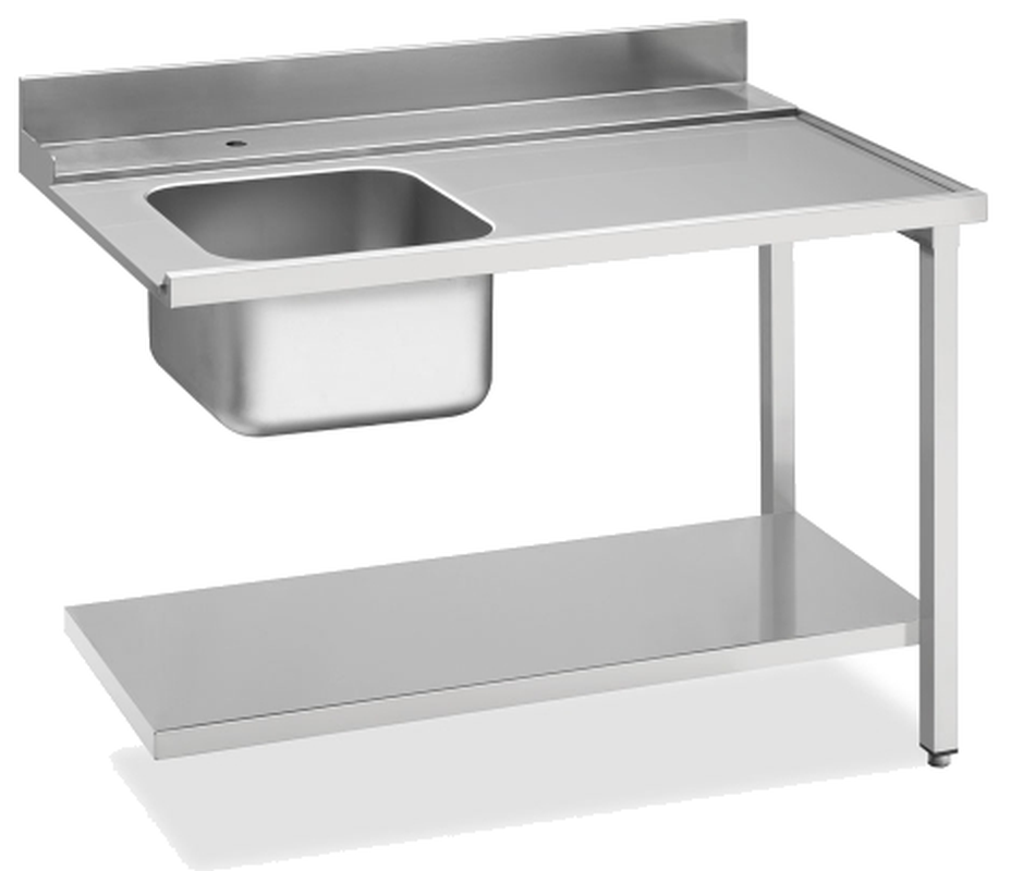 KBS Gastrotechnik Zulauftisch Becken links, Breite 120cm, Grundboden und Aufkantung