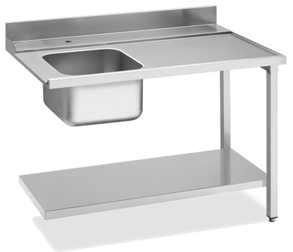KBS Gastrotechnik Zulauftisch Becken links, Breite 120cm, Grundboden und Aufkantung