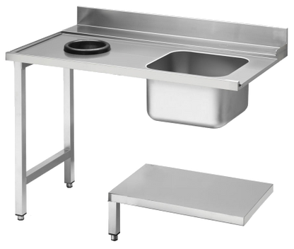 KBS Gastrotechnik Zulauftisch Becken rechts, mit Abfallloch Breite 120cm und Grundboden