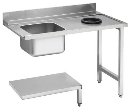 KBS Gastrotechnik Zulauftisch Becken links, mit Abfallloch Breite 120cm und Grundboden