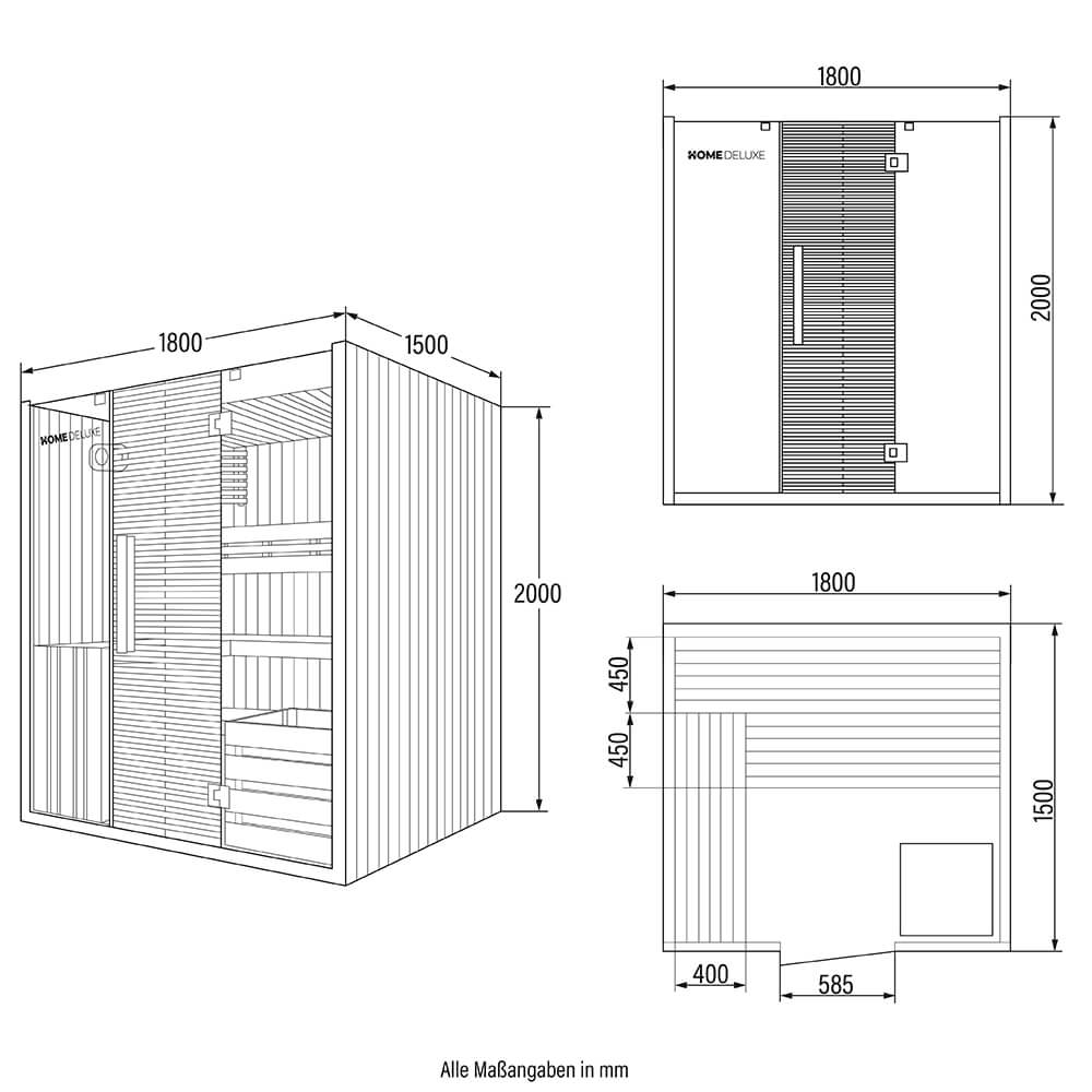 Home Deluxe Traditionelle Sauna OMAHA - 180 x 150 cm für 4 Personen