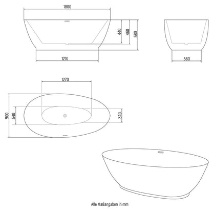 Home Deluxe Freistehende Badewanne DELIA - 180 x 90 cm
