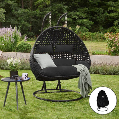 Home Deluxe Polyrattan Hängesessel mit Regenabdeckung TWIN - Schwarz für 2 Personen