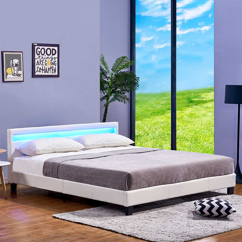 Home Deluxe LED Bett ASTRO mit Matratze -180 x 200 cm Weiß