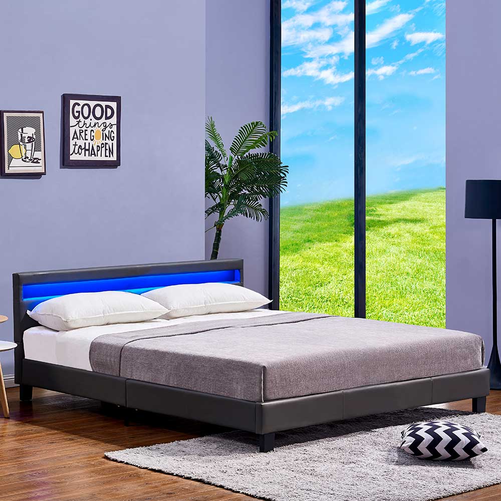 Home Deluxe LED Bett ASTRO mit Matratze -180 x 200 cm Dunkelgrau