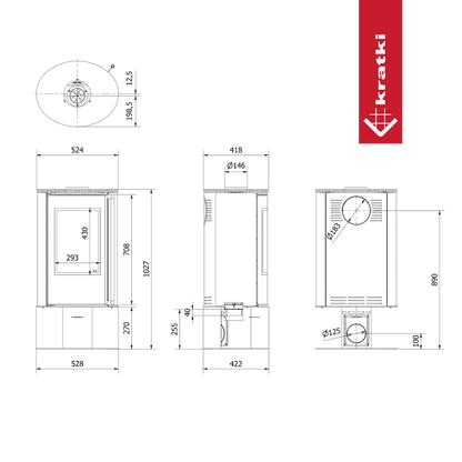 Kratki Kaminofen aus Stahl mit Sockel KRATKI ERIK Ø 150 5,5 kW