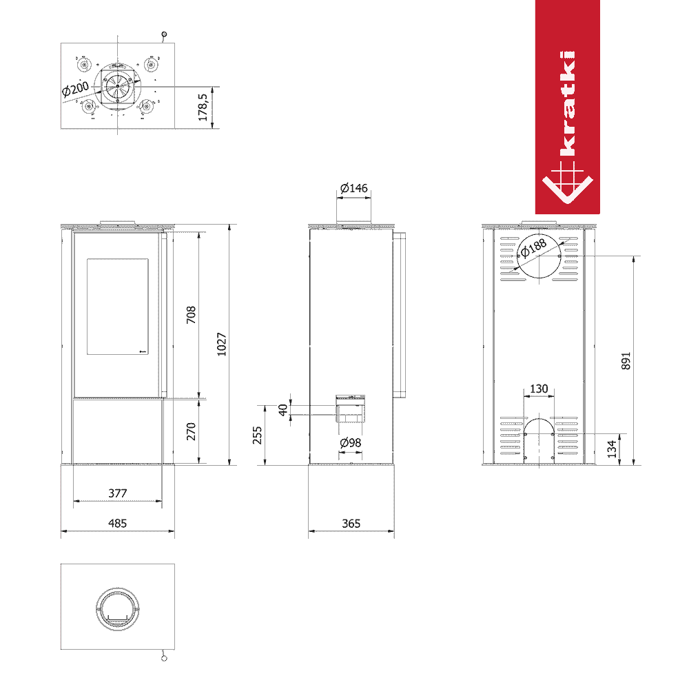 Kratki Kaminofen aus Stahl KRATKI HATI Ø 150 5,5 kW schwarz Verkleidung