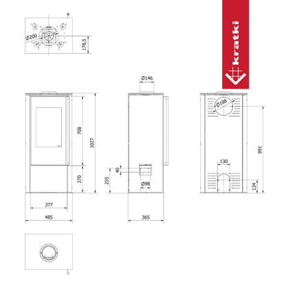 Kratki Kaminofen aus Stahl KRATKI HATI Ø 150 5,5 kW schwarz Verkleidung