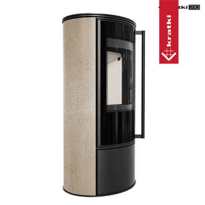 Kratki Kaminofen aus Stahl KRATKI ERIK Ø 150 5,5 kW dekorative Keramiken GOLD SATIN