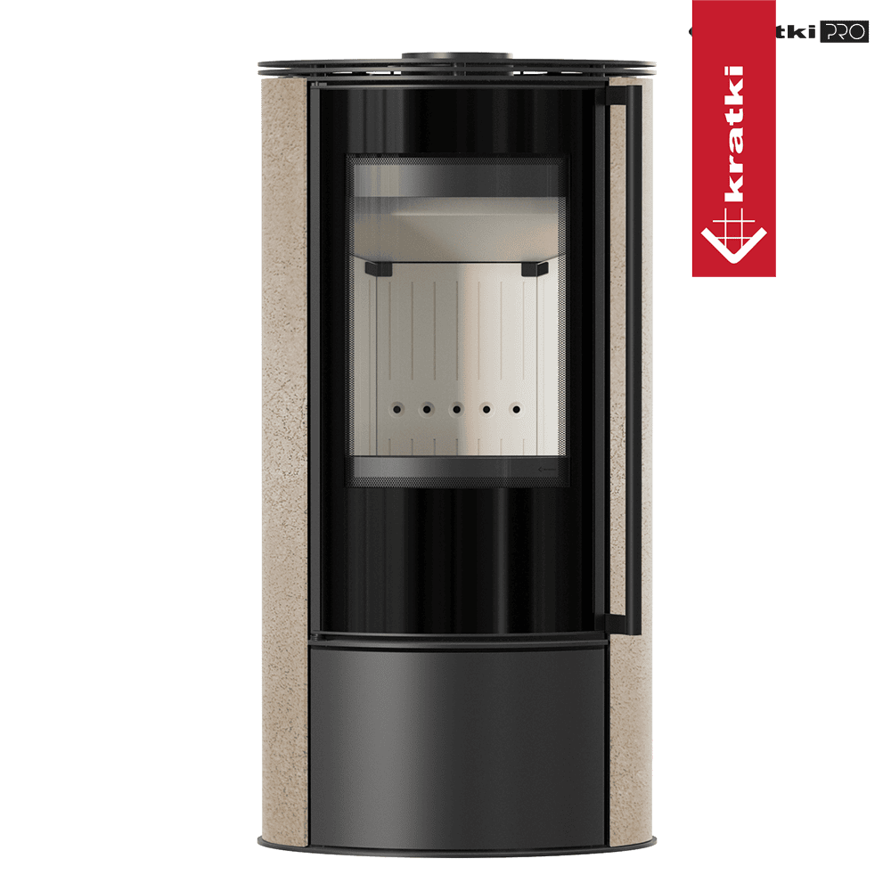 Kratki Kaminofen aus Stahl KRATKI ERIK Ø 150 5,5 kW dekorative Keramiken GOLD SATIN