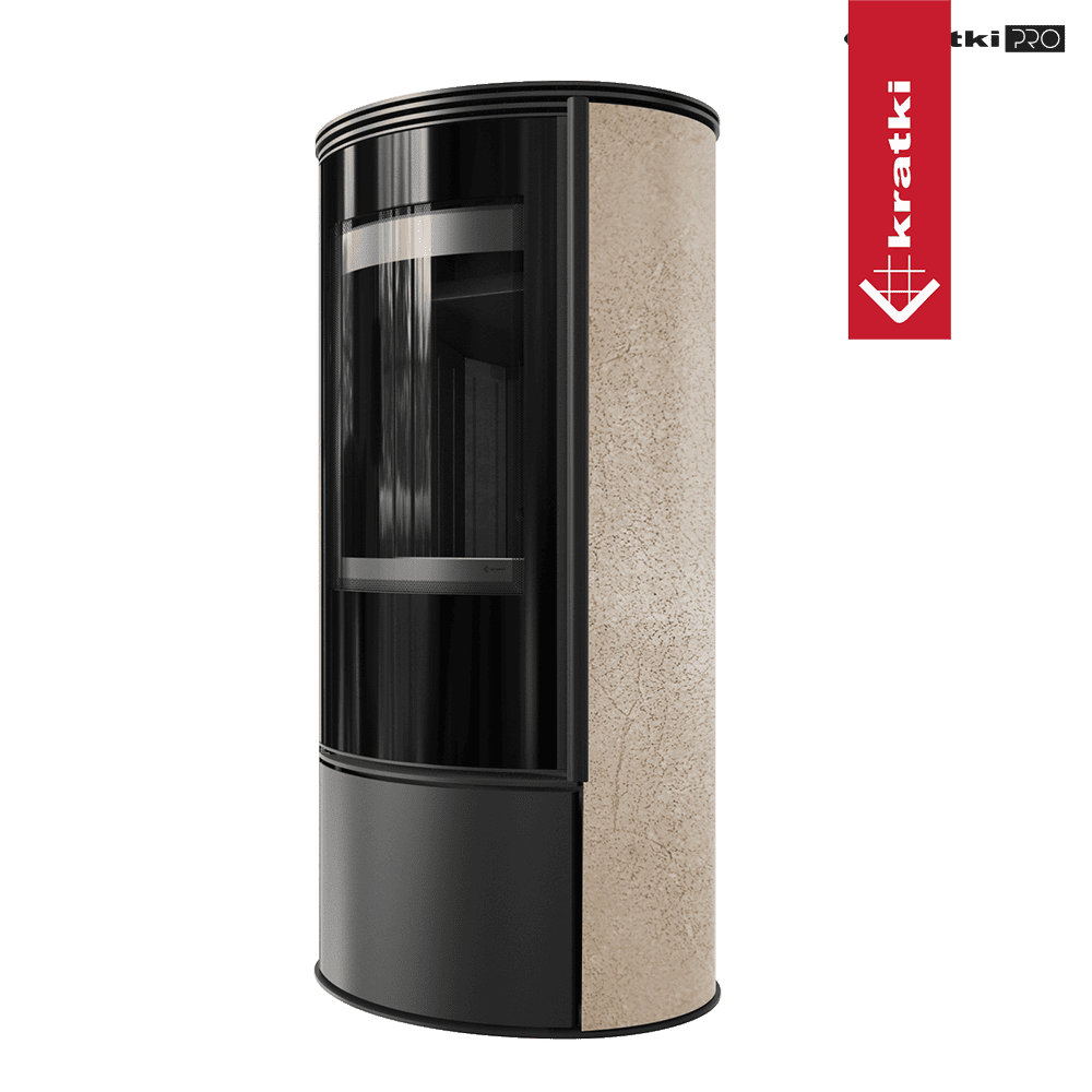 Kratki Kaminofen aus Stahl KRATKI ERIK Ø 150 5,5 kW dekorative Keramiken GOLD SATIN schwarz Verkleidung