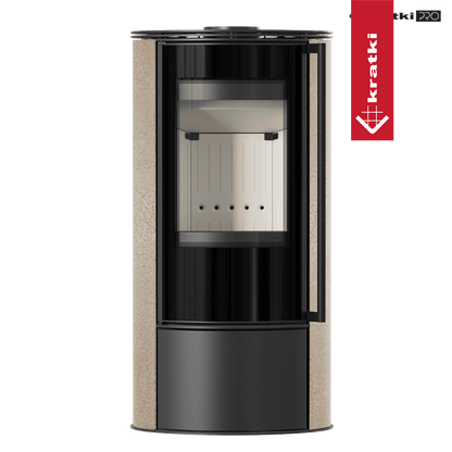 Kratki Kaminofen aus Stahl KRATKI ERIK Ø 150 5,5 kW dekorative Keramiken GOLD SATIN mit Türfeder