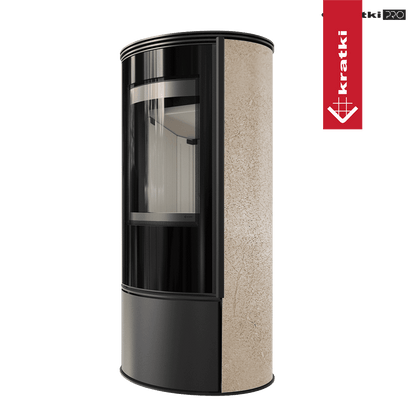 Kratki Kaminofen aus Stahl KRATKI ERIK Ø 150 5,5 kW dekorative Keramiken GOLD SATIN mit Türfeder