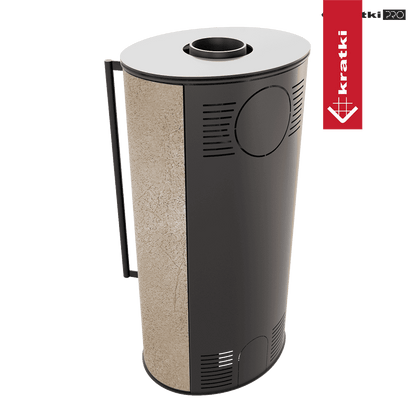Kratki Kaminofen aus Stahl KRATKI ERIK Ø 150 5,5 kW dekorative Keramiken GOLD SATIN mit Türfeder