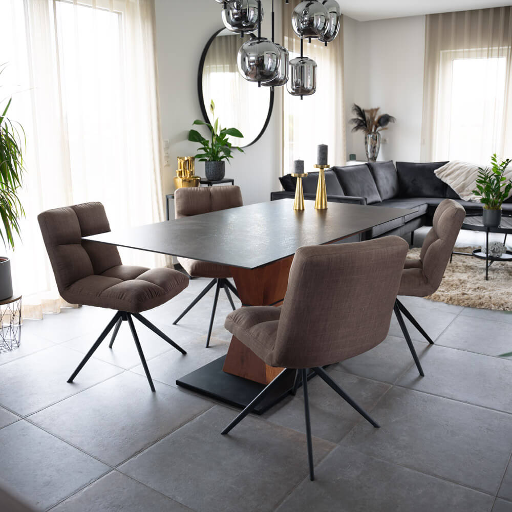 Home Deluxe Esszimmerstuhl drehbar Webstoff NODA – 6er Set Grau / Braun