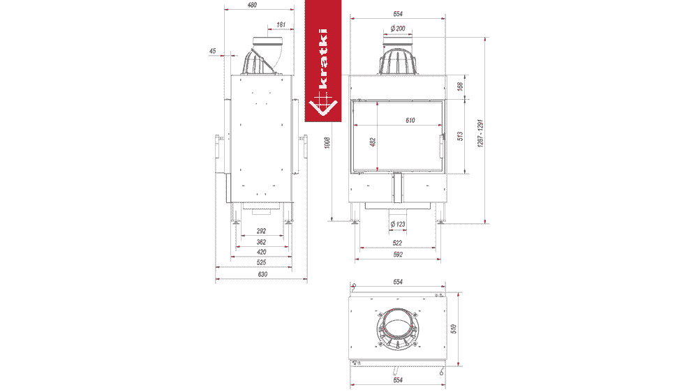 Kratki Kamineinsatz aus Stahl KRATKI LUCY TUNNEL 12 kW Ø 200