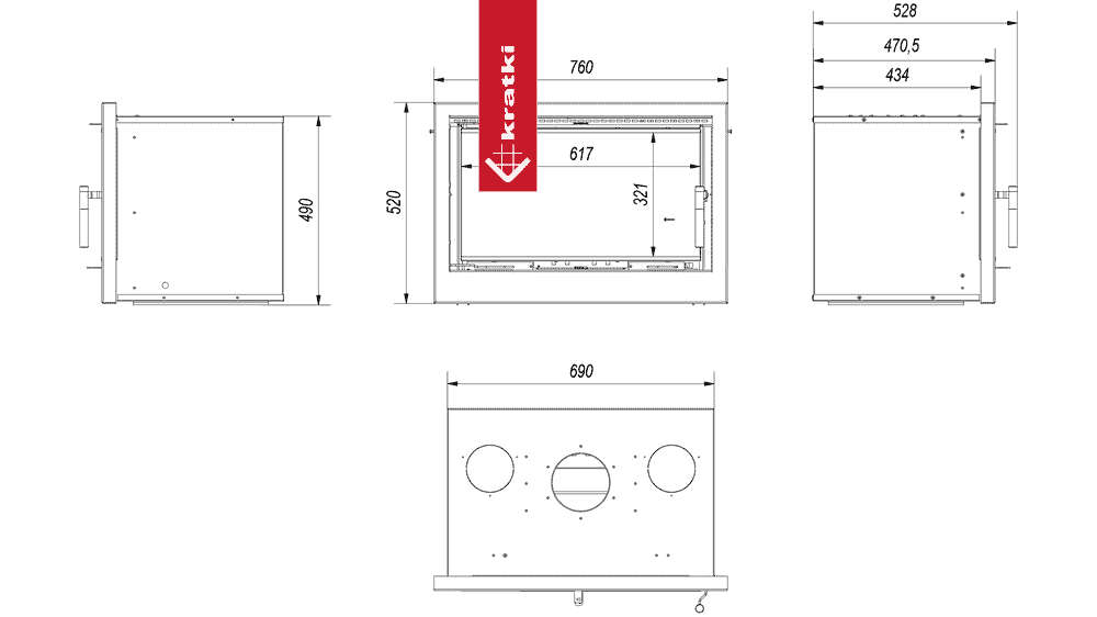 Kratki Kamin-Kassette KRATKI ARKE 70 8 kW Ø 150