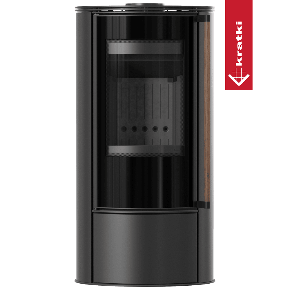 Kratki Piec stalowy ERIK Ø 150 5,5 kW czarny termotec z domykaniem, klamka z drewna egzotycznego Jatoba