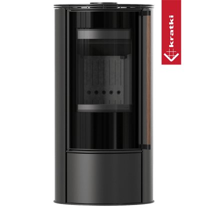 Kratki Piec stalowy ERIK Ø 150 5,5 kW czarny termotec z domykaniem, klamka z drewna egzotycznego Jatoba