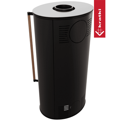 Kratki Piec stalowy ERIK Ø 150 5,5 kW czarny termotec z domykaniem, klamka z drewna egzotycznego Jatoba
