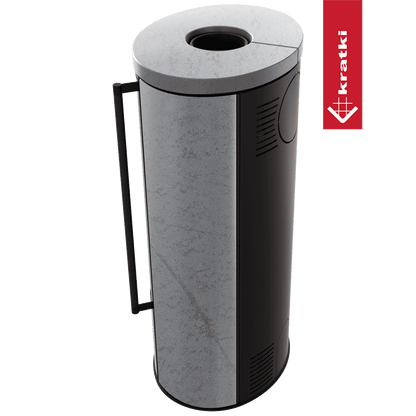 Kratki Piec stalowy ERIK Ø 150 5,5 kW ozdobna ceramika akumulacyjna GREY SATIN pokrywa ceramiczna; z domykaniem