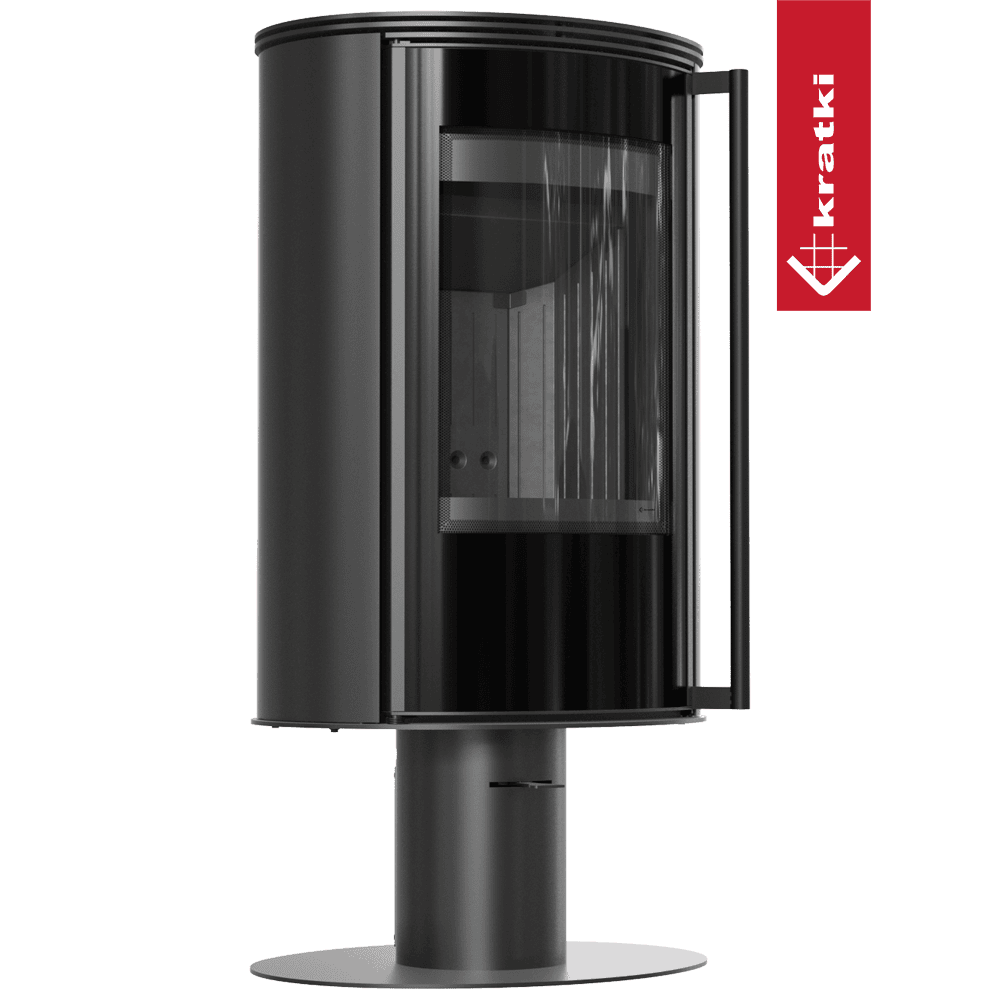 Kratki Kaminofen aus Stahl mit Sockel KRATKI ERIK Ø 150 5,5 kW schwarz Verkleidung mit Türfeder