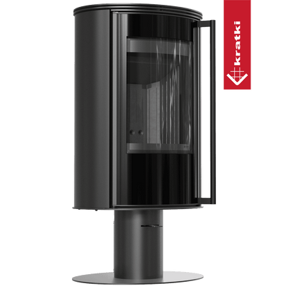 Kratki Kaminofen aus Stahl mit Sockel KRATKI ERIK Ø 150 5,5 kW schwarz Verkleidung mit Türfeder