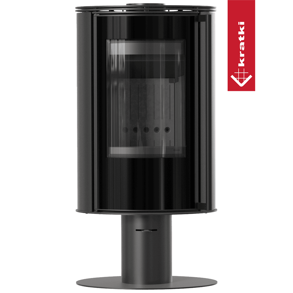 Kratki Kaminofen aus Stahl mit Sockel KRATKI ERIK Ø 150 5,5 kW schwarz Verkleidung mit Türfeder