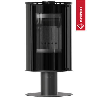 Kratki Kaminofen aus Stahl mit Sockel KRATKI ERIK Ø 150 5,5 kW schwarz Verkleidung mit Türfeder