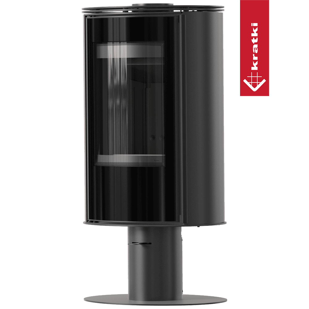 Kratki Kaminofen aus Stahl mit Sockel KRATKI ERIK Ø 150 5,5 kW schwarz Verkleidung mit Türfeder