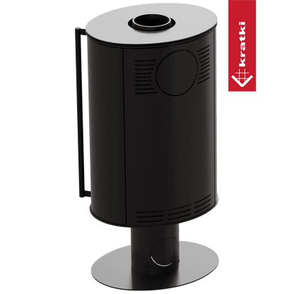 Kratki Kaminofen aus Stahl mit Sockel KRATKI ERIK Ø 150 5,5 kW schwarz Verkleidung mit Türfeder