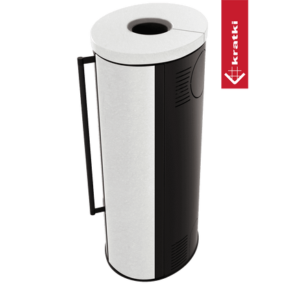 Kratki Piec stalowy ERIK Ø 150 5,5 kW ozdobna ceramika akumulacyjna WHITE SATIN pokrywa ceramiczna; czarny termotec; z domykaniem